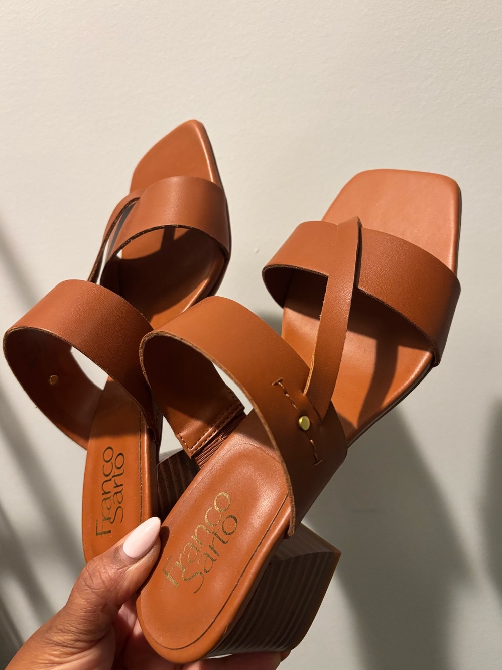 Franco Sarto Brown Leather Slide Mules
